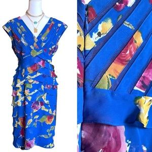 COPY - ADRIANNA PAPELL | Tiered Ruffle Bodycon Dress Floral Blue | 8